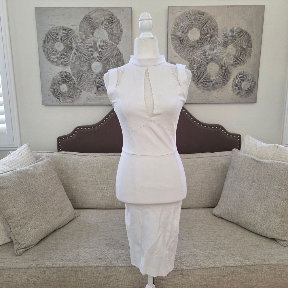 🌹SENTIMENTAL NY🌹 Fishnet Panel Bodycon Dress - [Small, White]